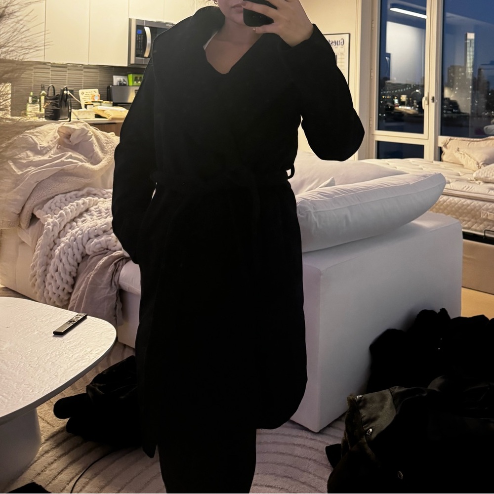 Ann Taylor Petite Shawl Collar Wrap Black Wool Coat - Picture 3 of 3